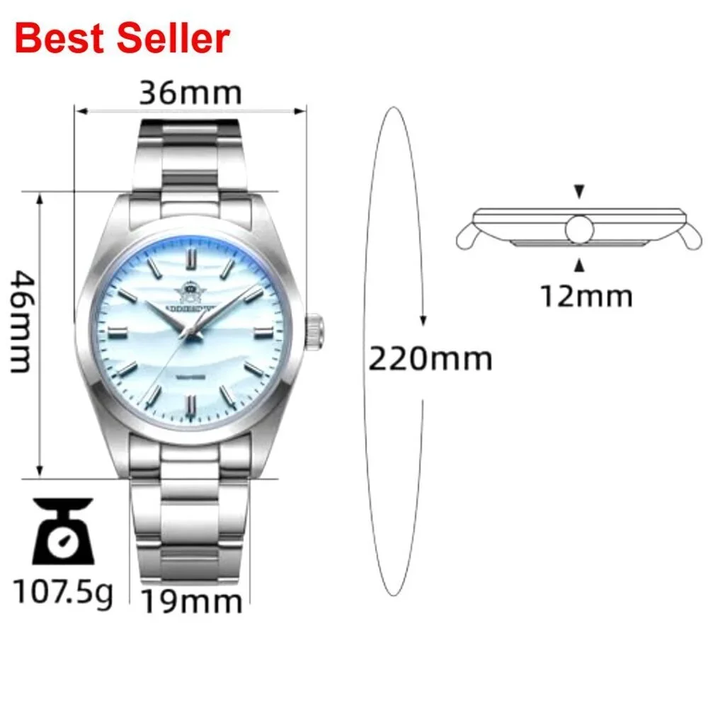 36mm Stainless Steel Watch with VH31 Movement Waterproof 100m